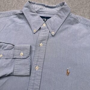 Vintage Ralph Lauren Button Down Shirt Mens XL Blue Oxford Preppy Flesh Pony